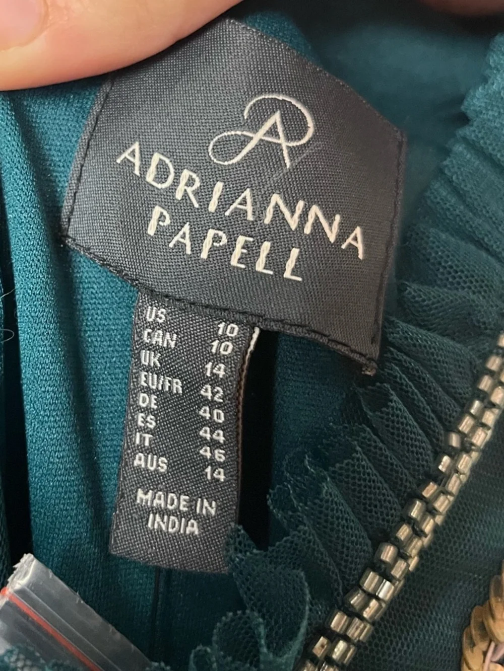 New Adrianna Papell Women's Embellished Ruffled Godet Dress green size 10 - Picture 3 of 10